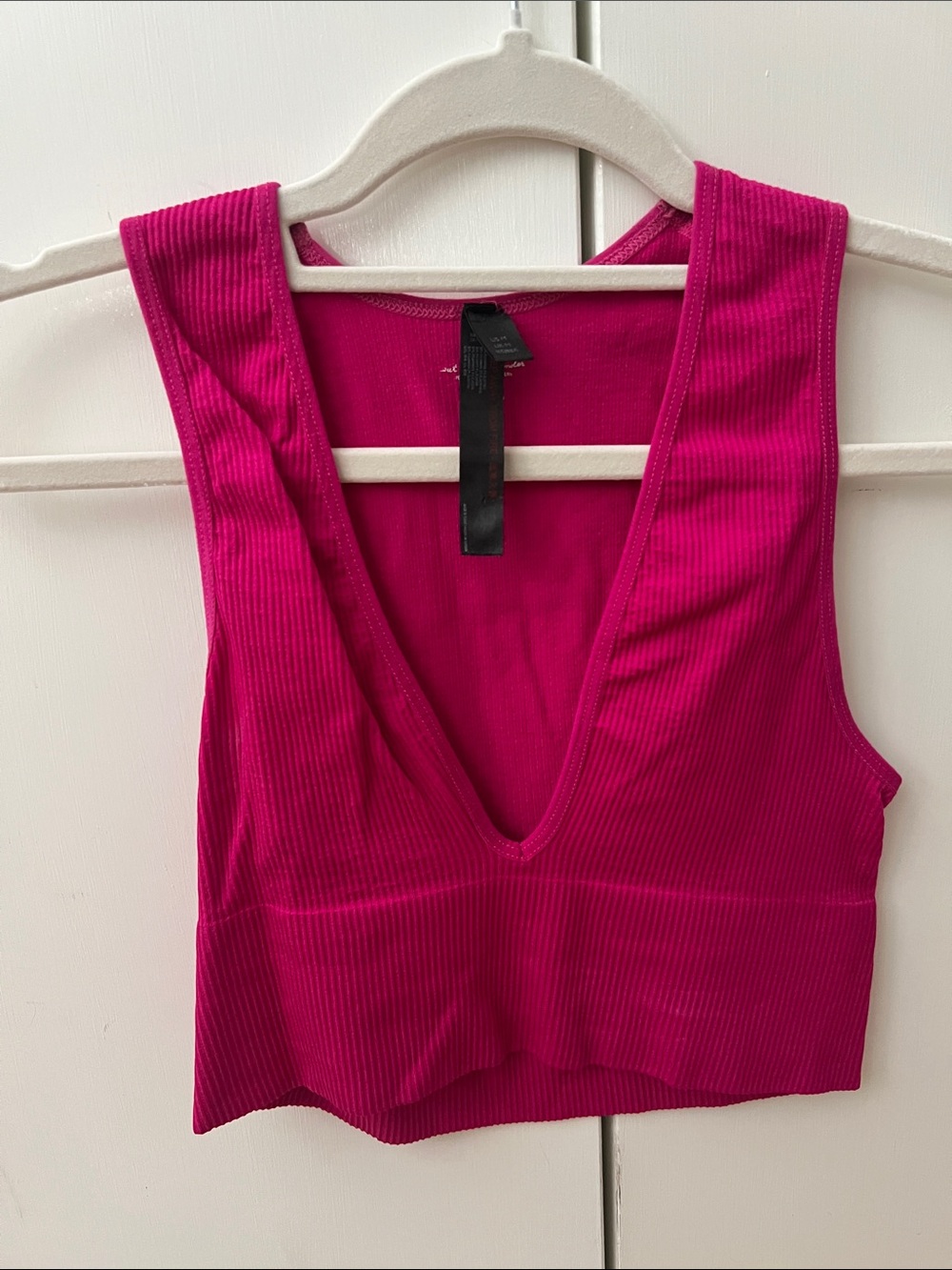 Urban Outfitters Bright Fuchsia Ribbed V-Neck Crop Top